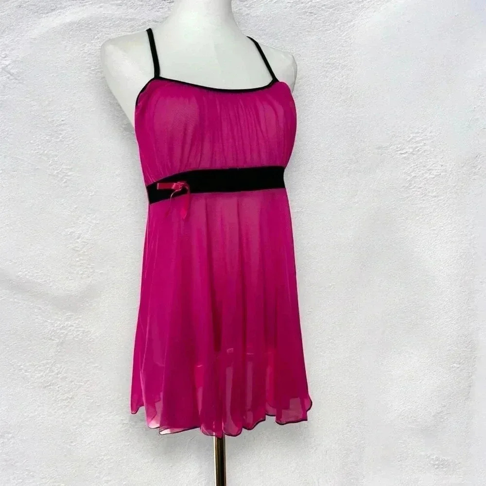 Y2K coquette babydoll top bows black and pink punk girly XL
